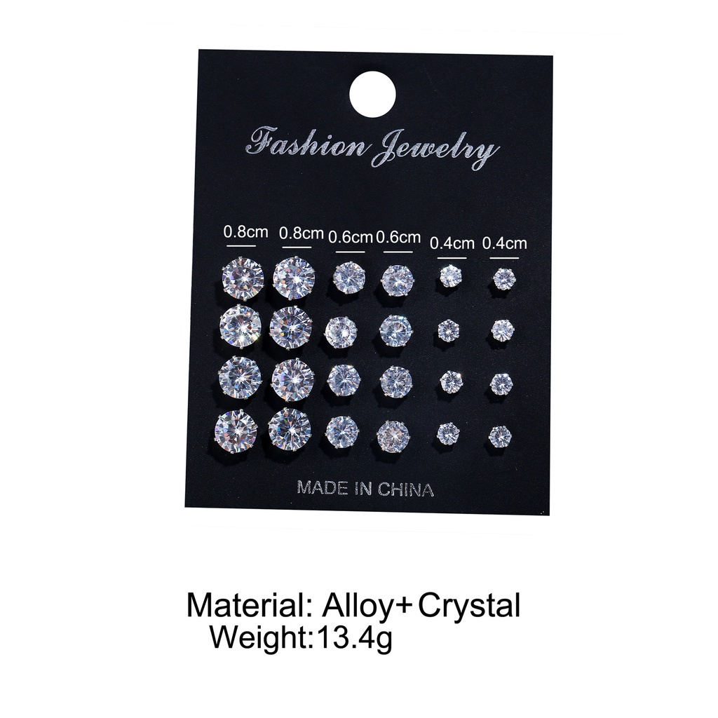 Set 6 / 12 Đôi Bông Tai Đính Đá Zircon Tròn Đơn Giản Thanh Lịch Cho Nữ