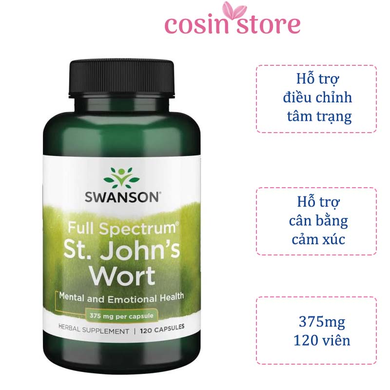 Viên uống Swanson Full Spectrum St John's Wort 120 viên cây ban âu John Wort cải thiện cảm xúc Cosin Store