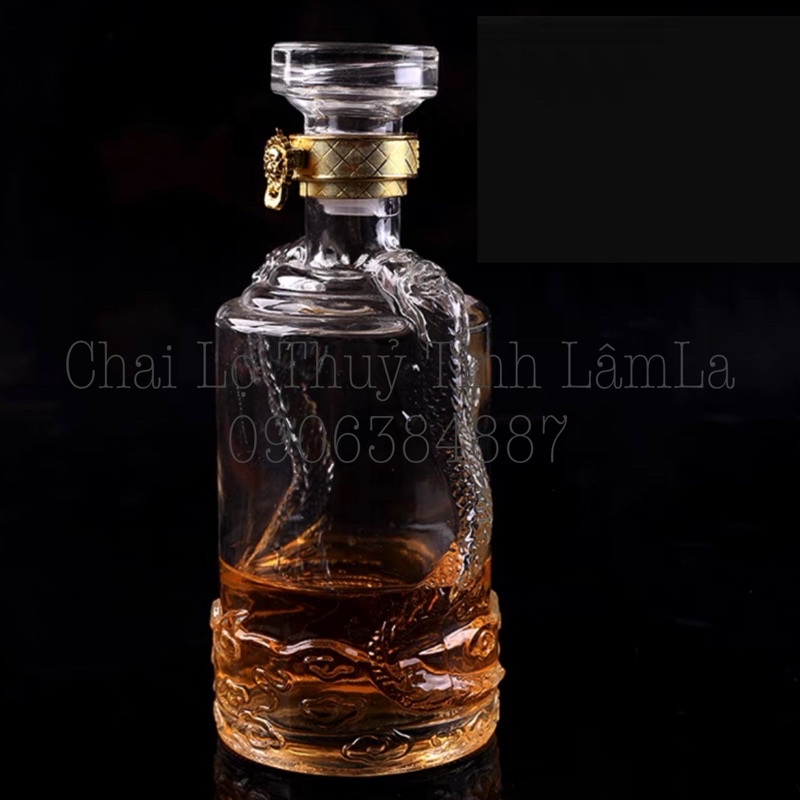 Bình Rượuu Thuỷ Tinh Hoa Văn Nắp Đỏ 650ML | Bình Rượuu Rồng 500ML