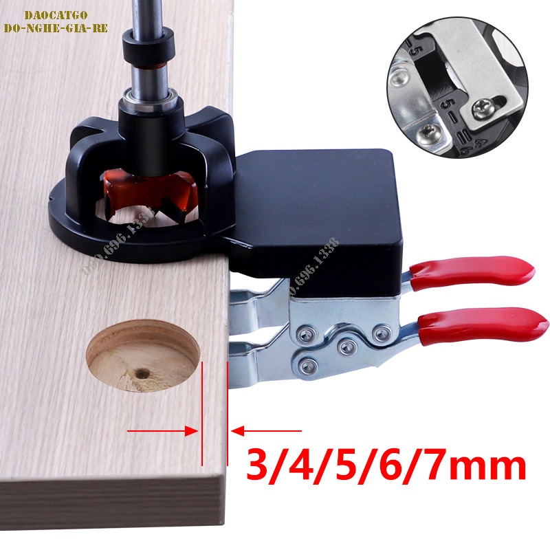 Cữ khoan bản lề cửa bếp có 2 vam kẹp gỗ - Mũi Khoét lỗ lắp bản lề bật, bản lề giảm chấn