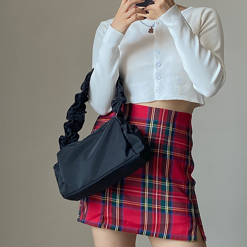 Túi xách IELGY đeo vai / xách tay bằng nylon màu trơn kiểu dáng xếp nếp cổ điển đơn giản cho nữ