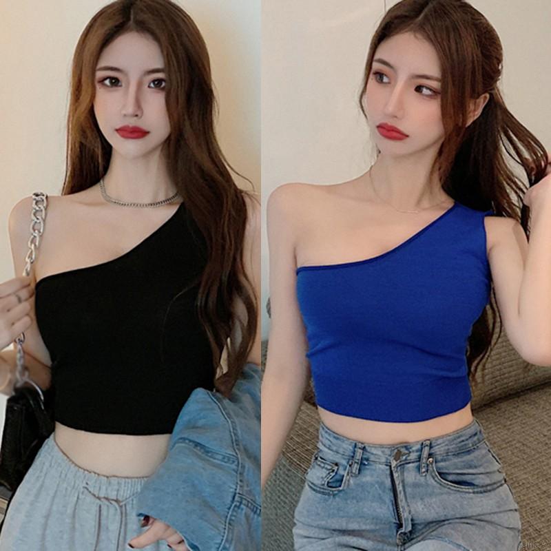 Áo hai dây màu trơn thiết kế phong cách Hàn Quốc cho nữ