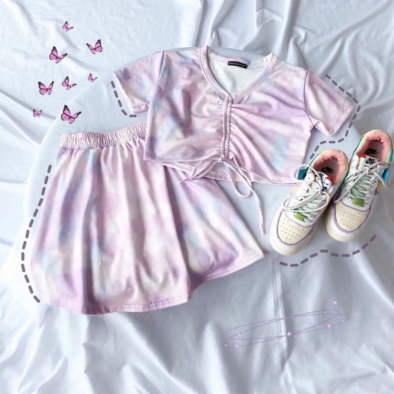 [Mã FAGREEN245 giảm 10% tối đa 30K đơn 99K] Set áo croptop rút dây + quần jogger loang màu có cã váy | BigBuy360 - bigbuy360.vn