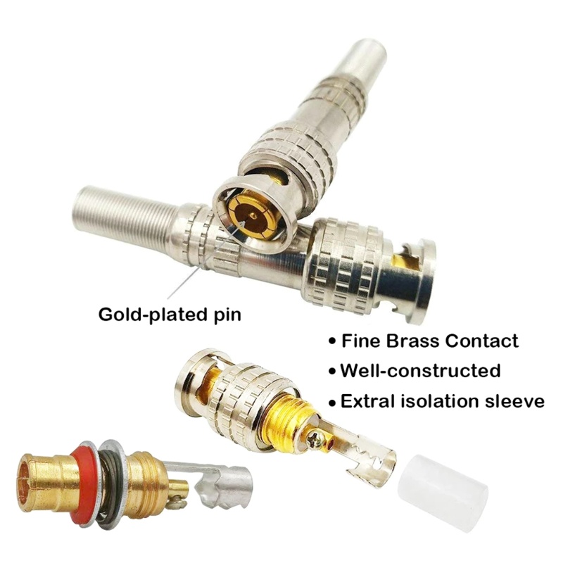 Bộ 2 Đầu Nối BNC Không Hàn Bằng Đồng Cho Camera