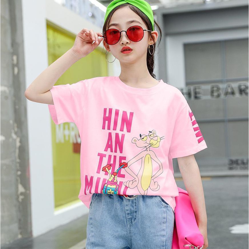 Áo font PINK PANTHER Quảng Châu cho bé form 130-170 Áo đôi mẹ và bé[ HÀNG SĂN SALE]