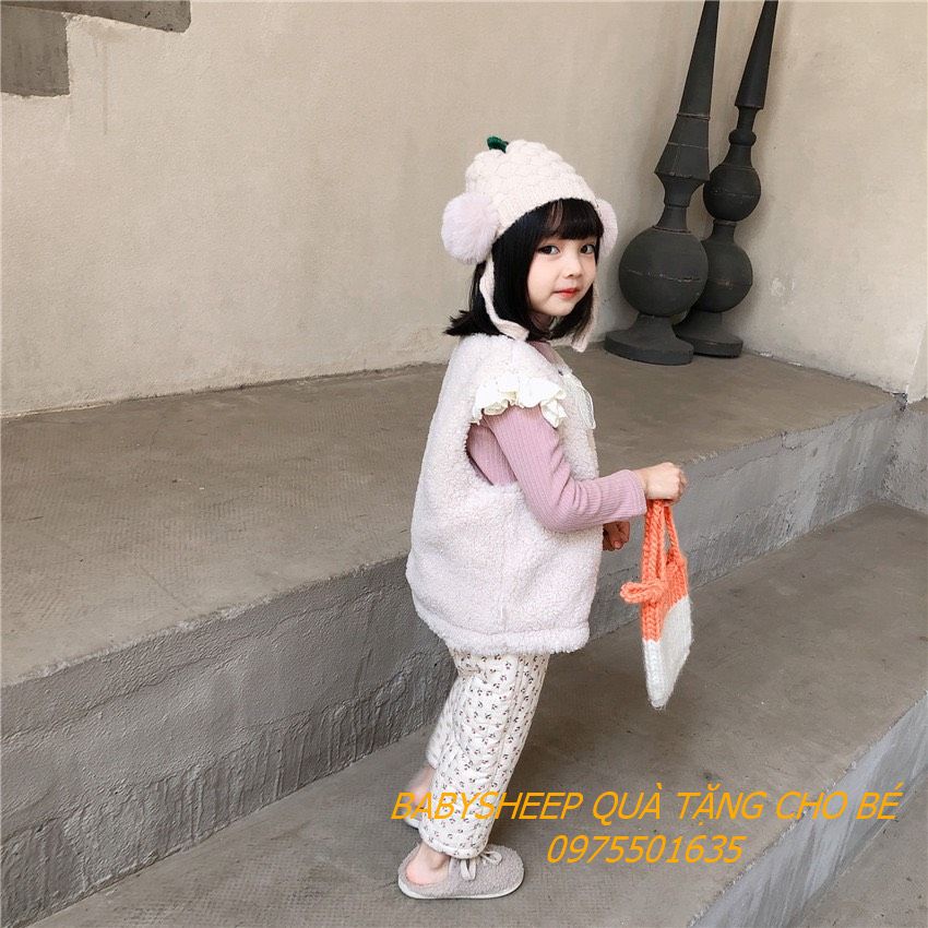 Áo khoác ghi lê lông cừu tay cánh tiên hai mặt giữ ấm mùa đông phong cách đáng yêu cho bé gái