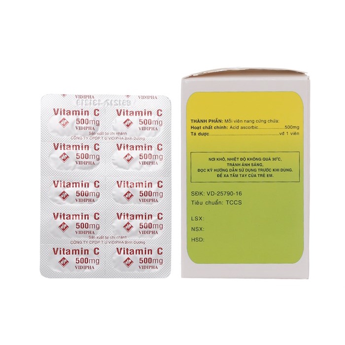 Vitamin C 500mg giúp tăng cường đề kháng hộp 100 viên