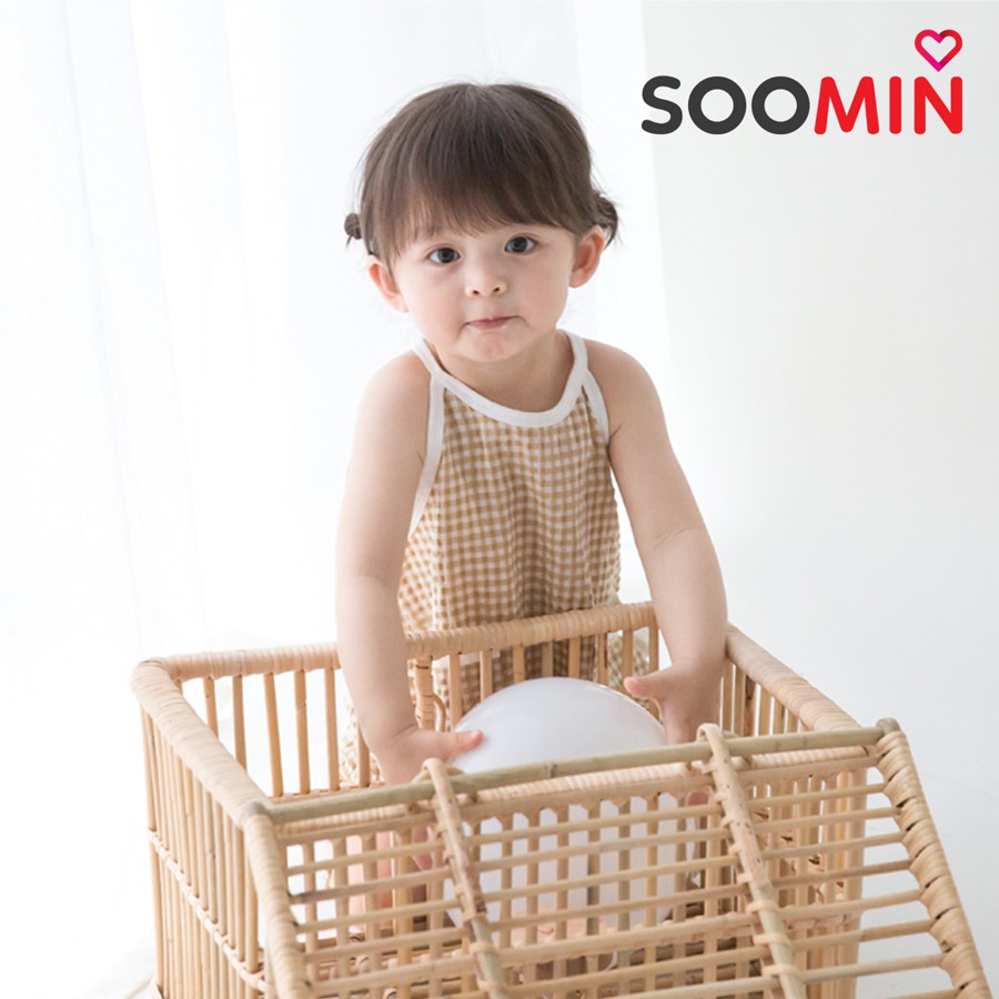 Bodysuit cho bé gái liền thân caro cho trẻ em từ 1 đến 2 tuổi Soomin Kids QATE Y7