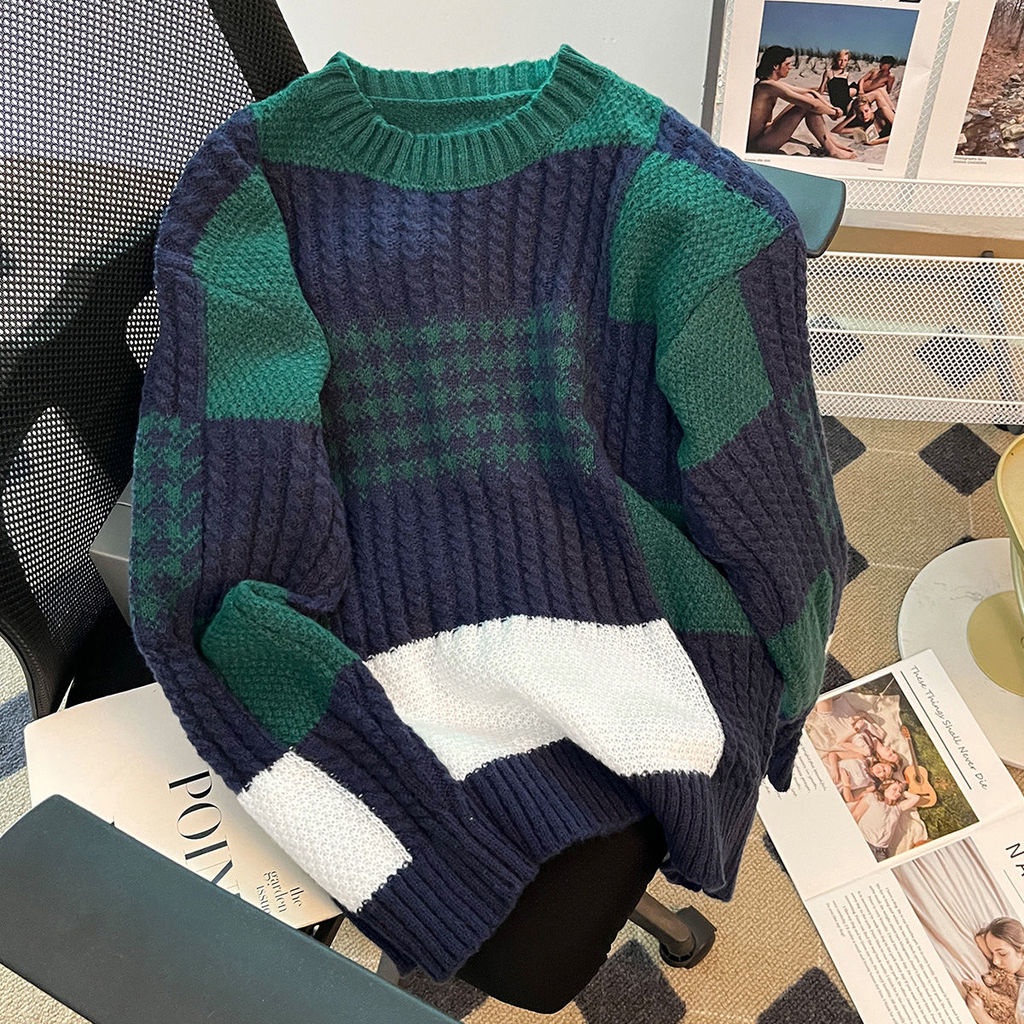 Áo sweater Pure Cube dày mềm mại dáng rộng kẻ sọc kiểu Hàn Quốc thời trang thu đông cho nữ