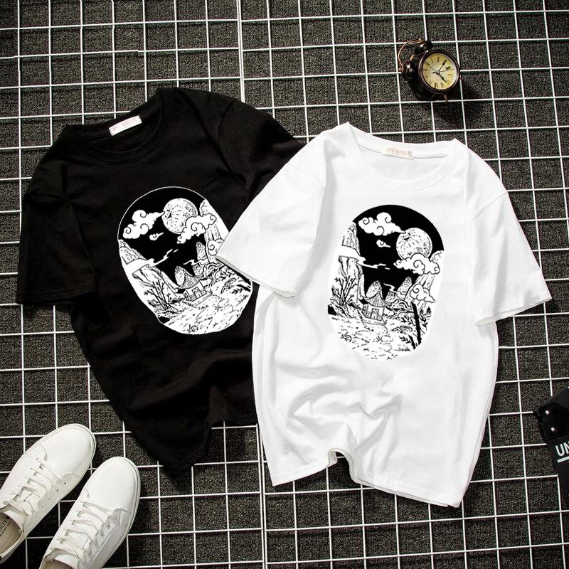 Áo thun unisex form rộng đồ họa trắng đen đẹp vải dày mịn 2019T1724