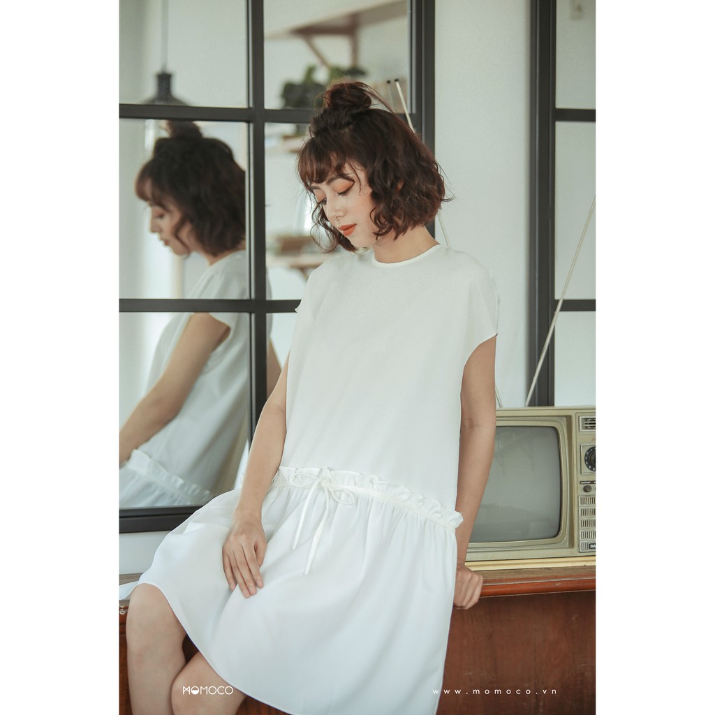 Váy Nữ Dáng Xòe MOMOCO Chất Vải Cao Cấp Thiết Kế Tay Liền Có Dây Nơ Rút M1773