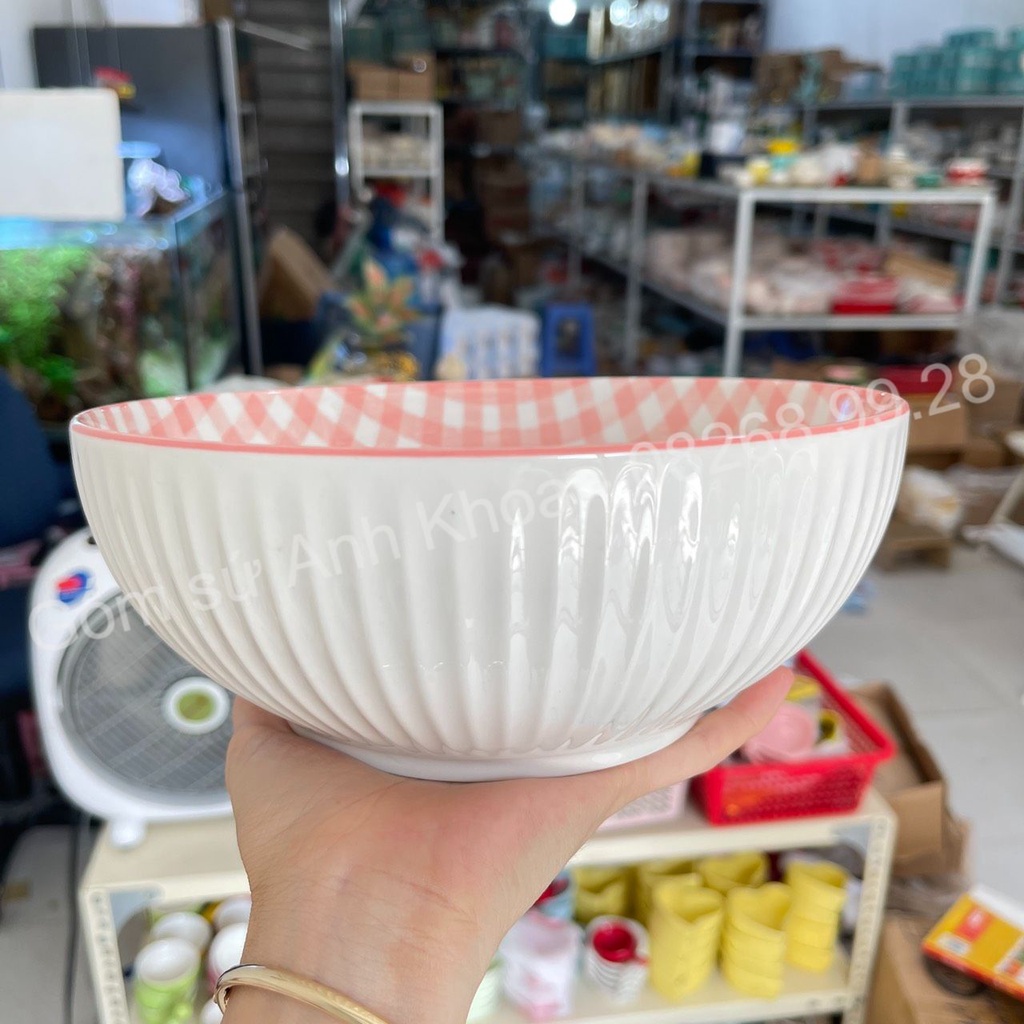 Chén Dĩa Dễ Thương Đĩa Sứ Tổng hợp Bộ Bát đĩa Thỏ hồng caro Decor Bát Ăn Cơm xinh yêu.