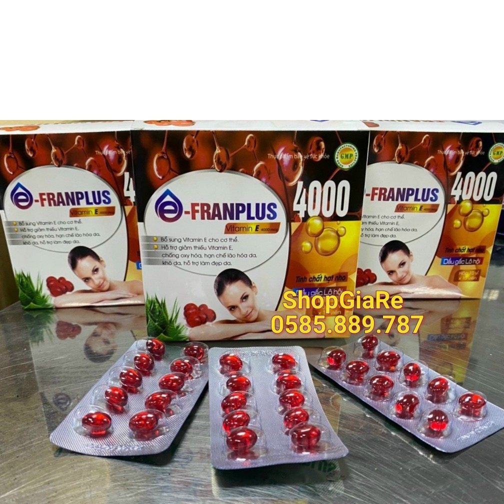 E - Franplus 4000 E đỏ bổ sung Vitamin E chiết xuất từ lô hội chống oxy hóa, chống lão hóa da, bổ sung vitamin e,sáng da