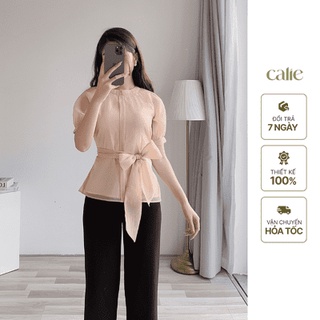 Áo sơ mi tơ cách điệu phối đai công sở calie house AS058