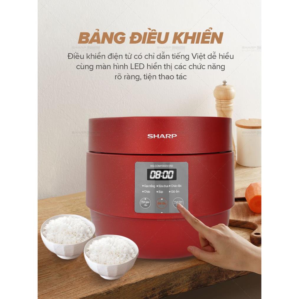 Nồi Cơm Điện Tử Sharp KS-COM100DV-RD 1 Lít 600W Hẹn giờ, 6 chế độ nấu Chính hãng