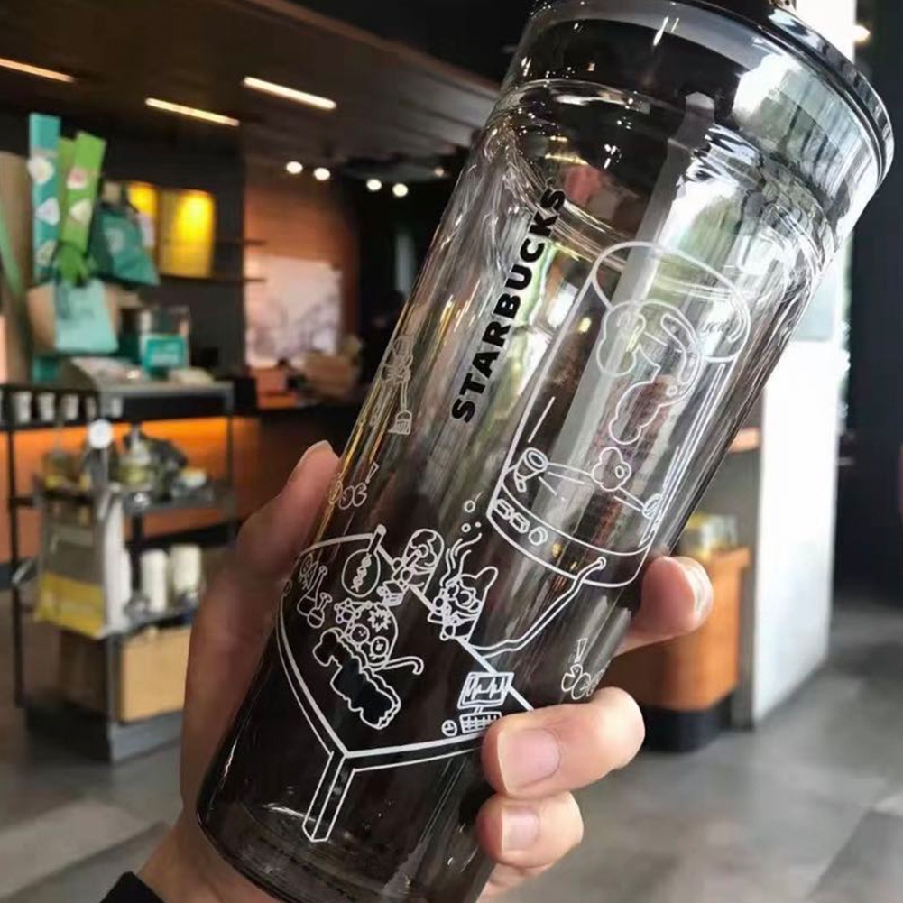 710Ml Có Thể Tái Sử Dụng Trong Suốt Starbucks Tumbler Đổi Màu Lạnh Ly Sầu Riêng Tumbler Nhựa Tumbler Có Ống Hút Cốc Nhựa