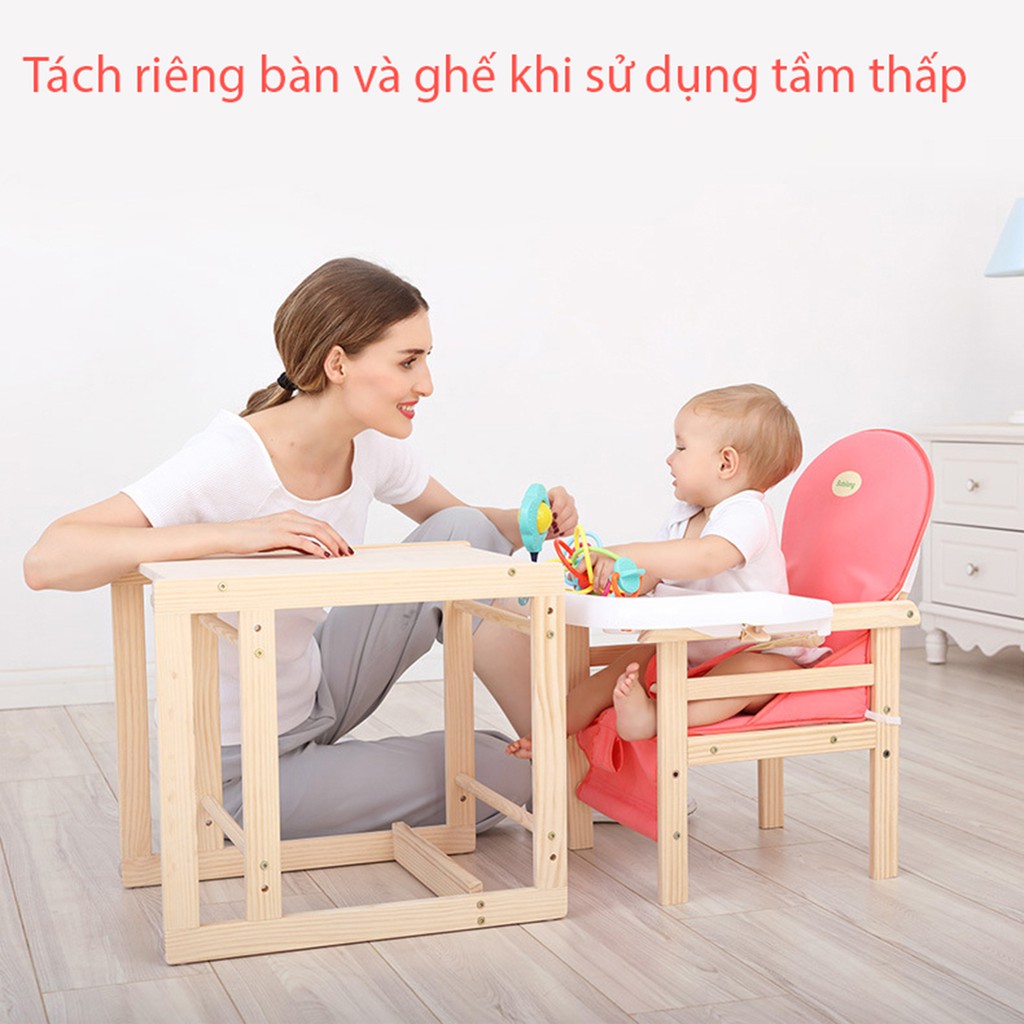 Ghế ăn dặm Ghế cho bé gỗ thịt siêu chắc chắn Kiêm Bàn