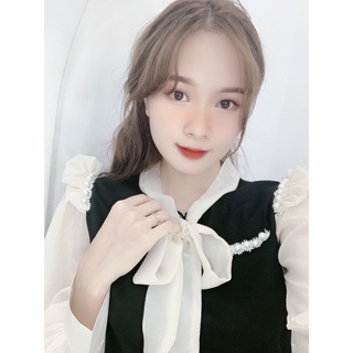 Sơ mi nơ đính ngọc Tiểu thư