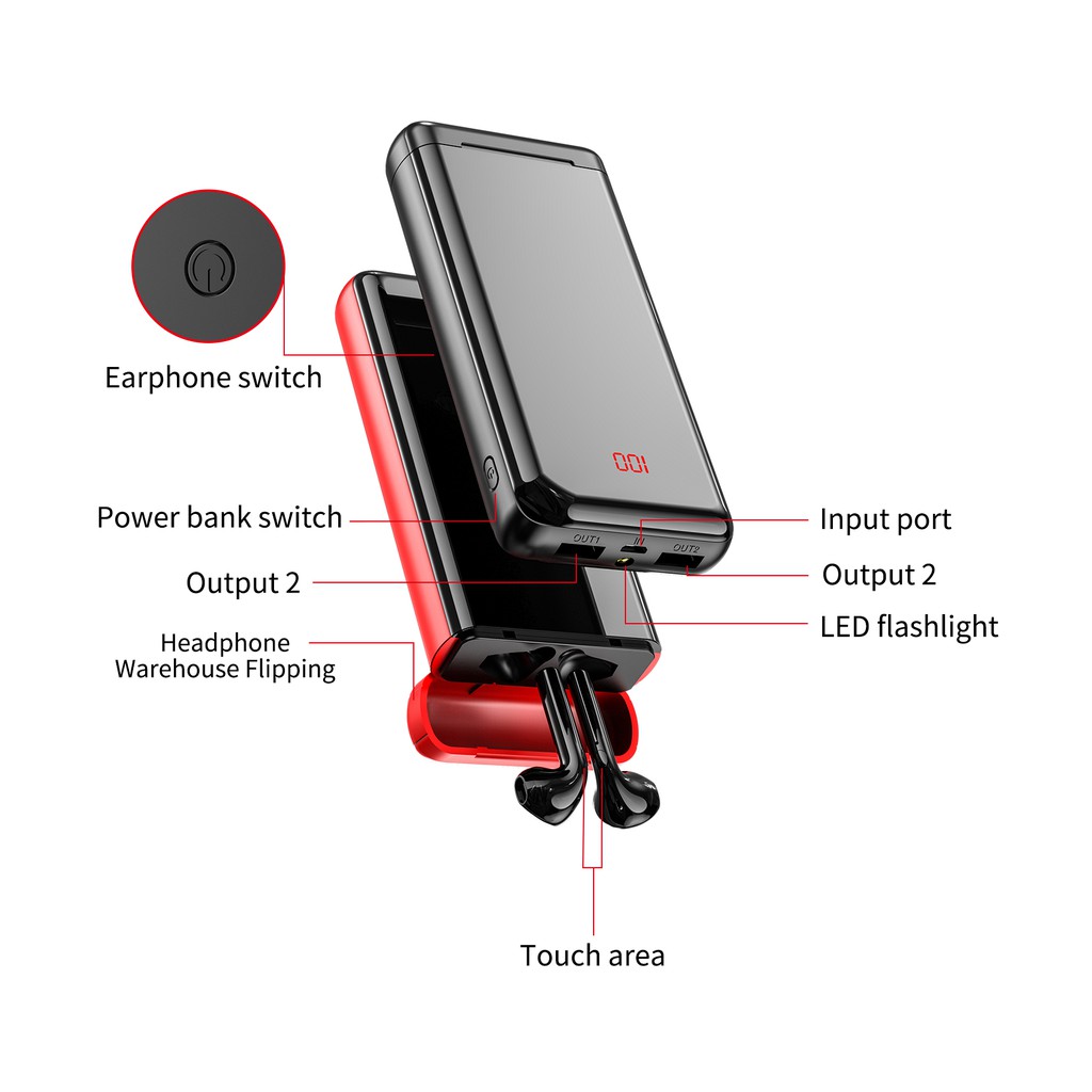 [ Mới Nhất 2020 ] Tai Nghe Bluetooth K100 Tích Hợp Pin Dự Phòng 10000mAh Tai Nghe Không Dây Cao Cấp