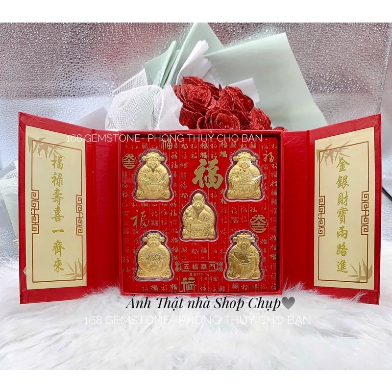 Hộp quà tặng Ngũ Lộ Thần Tài ( Phúc, Lộc, Thọ, Hỷ, Tài ) - Mạ Vàng 24K Sang Trọng- Hộp lì xì Tết 2022