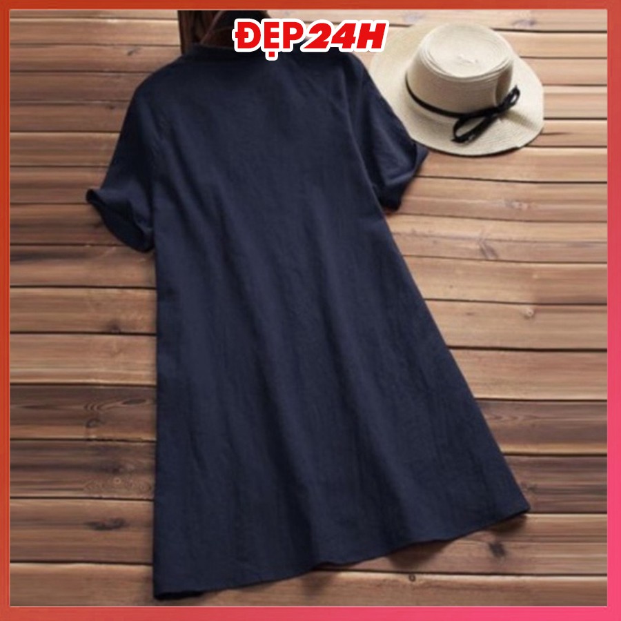 Sơ mi váy sang chảnh, form dài rộng giấu quần, chất liệu Đũi siêu xinh, áo kiểu váy chùm mông Đẹp 24 giờ - AKH.35 | BigBuy360 - bigbuy360.vn