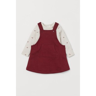 Set yếm và bodysuit HM đỏ cherry HM H&M _ hàng chính hãng Anh