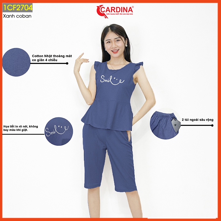 Đồ bộ nữ CARDINA chất cotton Nhật cao cấp quần ngố áo cộc tay mềm mại thoáng mát 1CF27