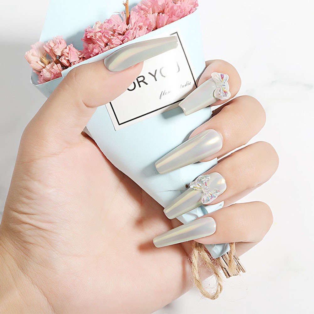 [Hàng mới về] Bộ 8 phụ kiện trang trí móng tay trong suốt hình hoa nơ bướm 3d 11 kiểu tự chọn