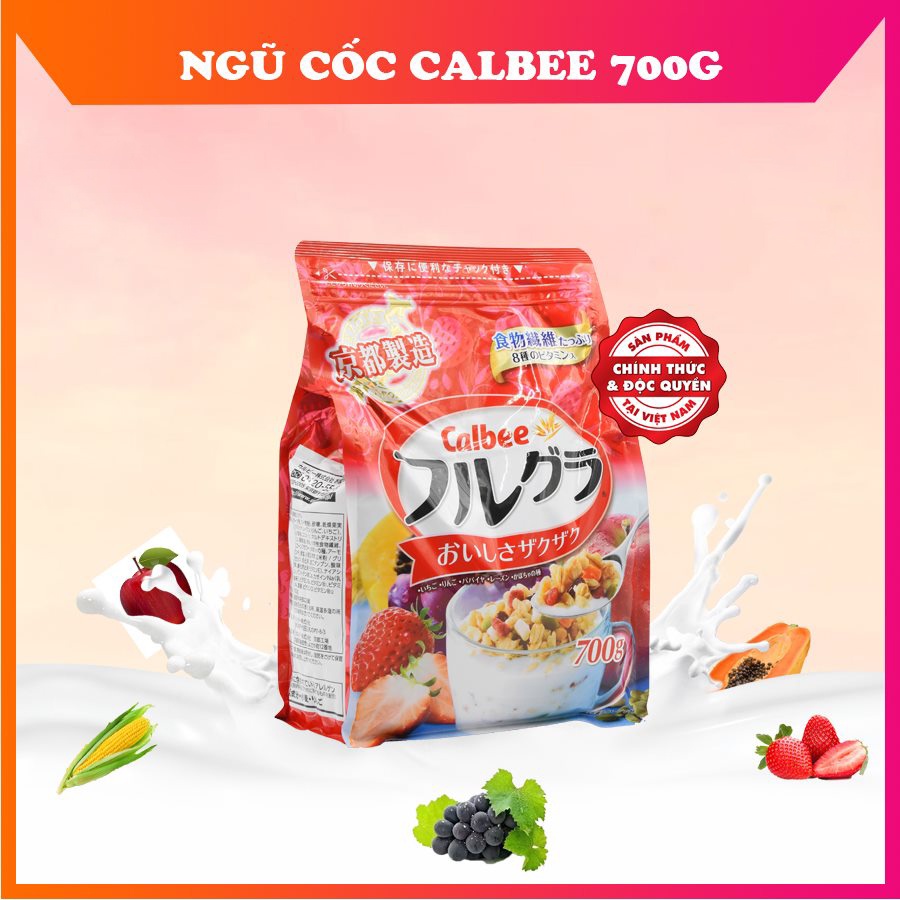 Date T12/2023 Ngũ cốc trái cây ăn kiêng Calbee Nhật Bản 700gr - Màu đỏ ít ngọt