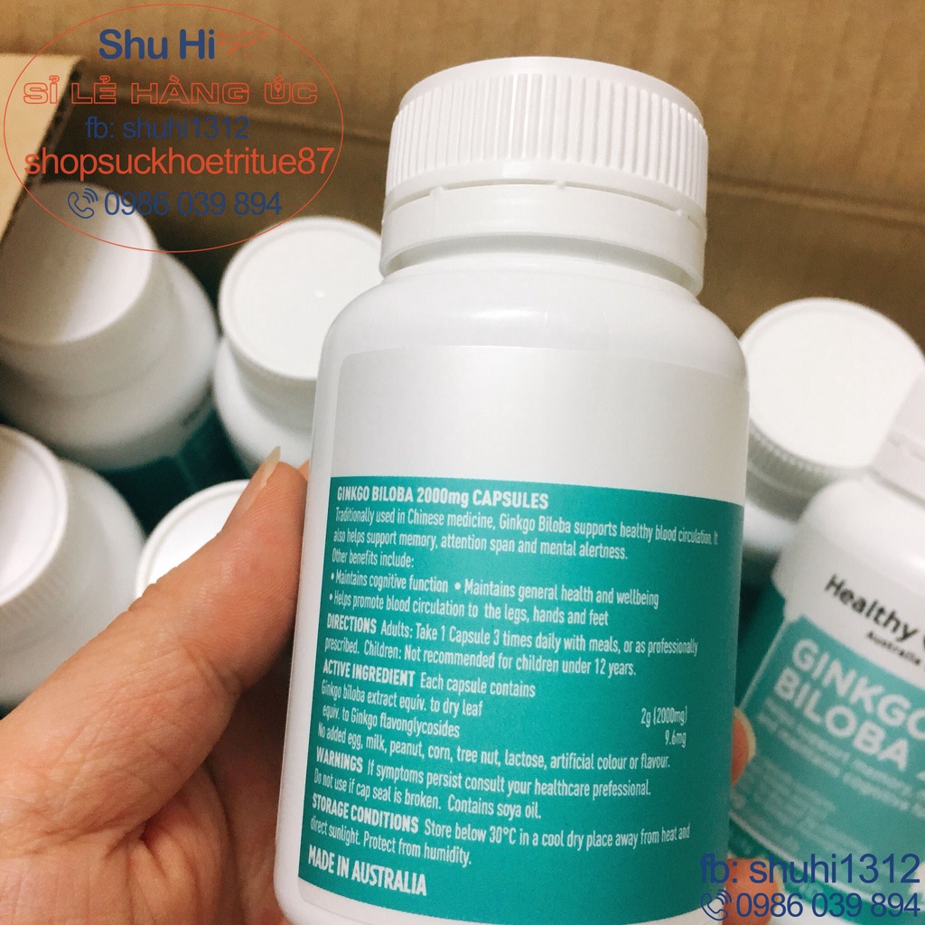 Bổ não, hoạt huyết dưỡng não healthy care ginkgo biloba 2000mg, 100 viên úc