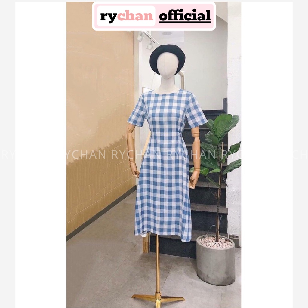 DM477 - Đầm Maxi Caro Cột Dây Eo