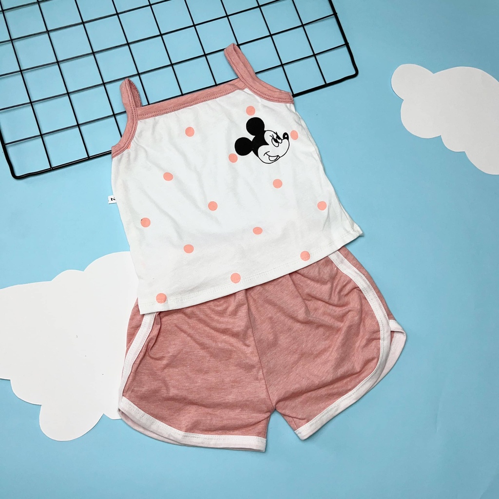 Đồ bộ bé gái hai dây thun cotton co giãn bốn chiều in hoạ tiết CHUỘT MICKY dễ thương 8-18kg
