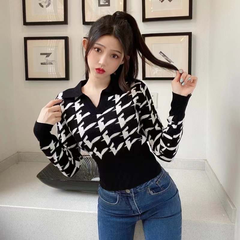 【ZHELIHANGFEI】Áo Sweater Dệt Kim Cổ POLO Tay Dài Thiết Kế Sang Trọng Cho Nữ