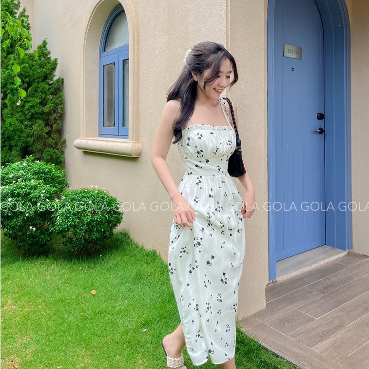 Đầm CARENA - Đầm 2 dây dài nhún ngực