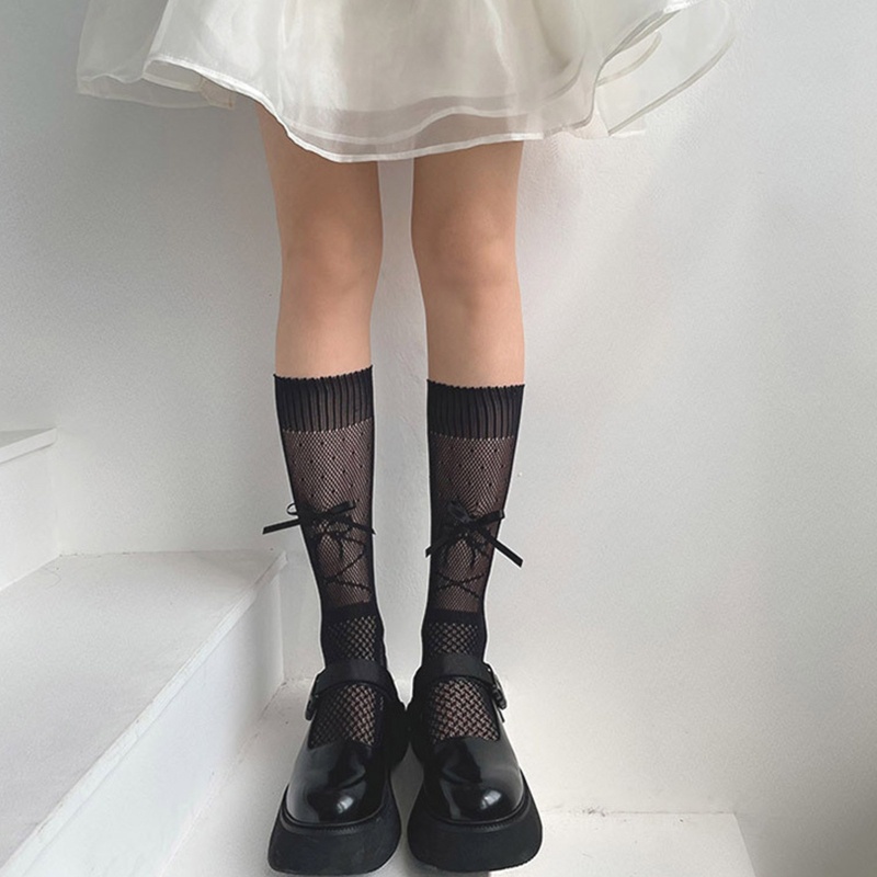 Youyo Vớ Lưới Bắp Chân Đính Nơ Họa Tiết Sọc Caro Ngọt Ngào Phong Cách Lolita Nhật Bản Cho Nữ