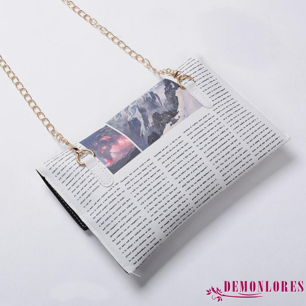 Túi Xách Da In Họa Tiết Tờ Báo Sáng Tạo Cho Nữ