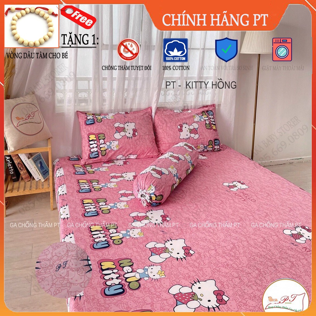 Ga chống thấm cotton cao cấp cho bé hãng PT, drap chống thấm, không nóng, bí lưng, bé tè lau là sạch (mẫu kitty)