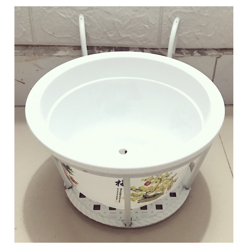 ComBo 2 GIỎ SẮT Treo Chậu Hoa Ban Công Hình Tròn - Màu Trắng + 2 Chậu Nhựa Trồng Hoa Cây Cảnh Bốn Mùa 250x170