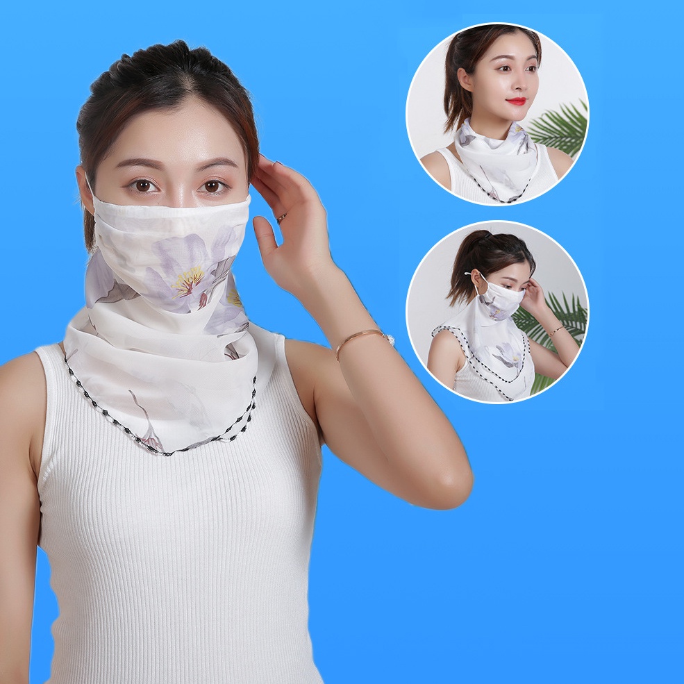 Khẩu Trang Vải Lụa Lạnh Chiffon Che Phủ Toàn Diện / Vòng Đeo Tai Chống Tia UV Chống Nắng / Bụi Bẩn Thoáng Khí Cho Nữ