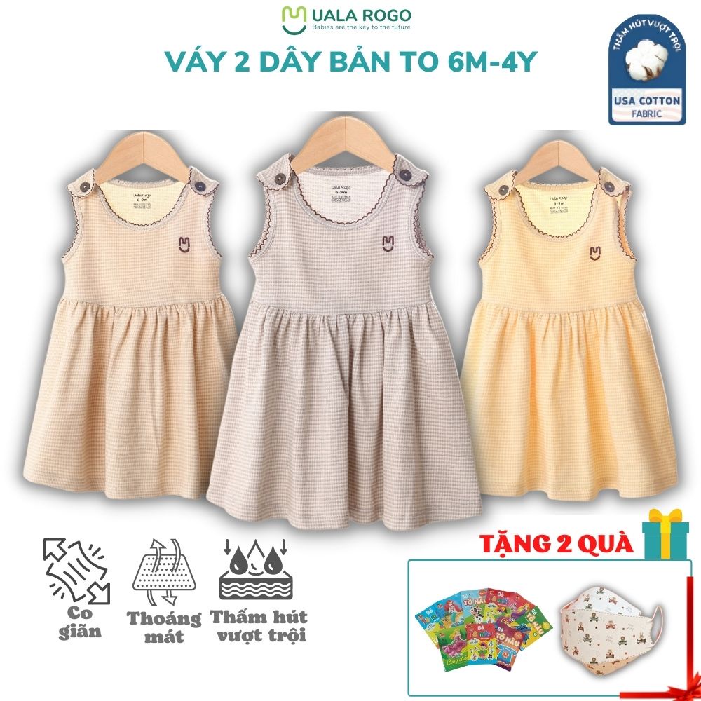 Váy 2 dây bản to bé gái Ualarogo 6 tháng - 4 tuổi vải cotton USA thấm hút thoáng mát cúc vai thân thiện làn da 3940