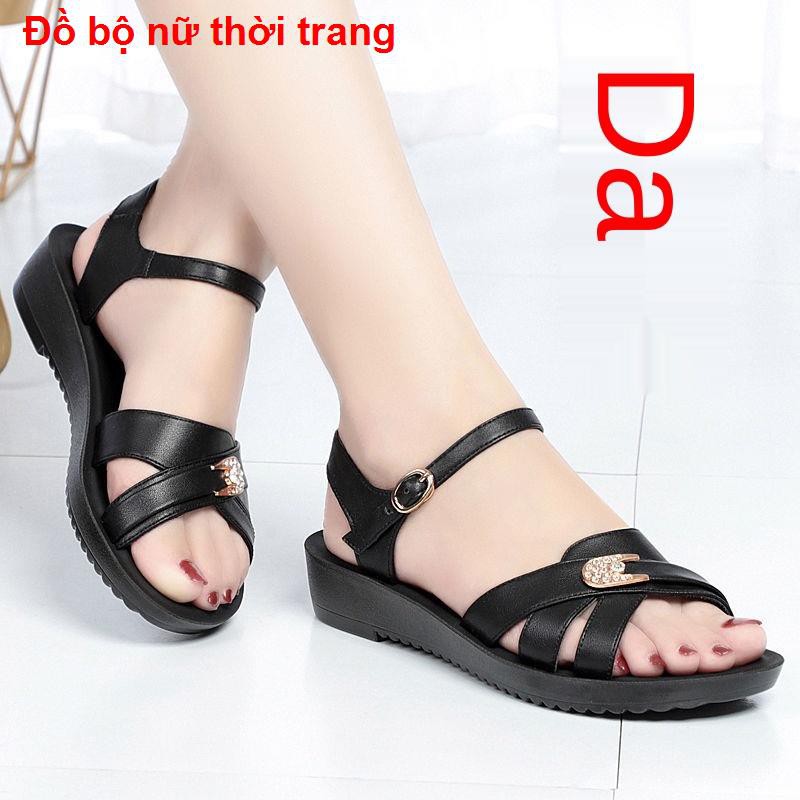 Dép nữ[Da bò lớp thứ nhất] Giày cho mẹ, dép da, size lớn phụ nữ, trung niên và cao tuổi đế mềm chống trượt1