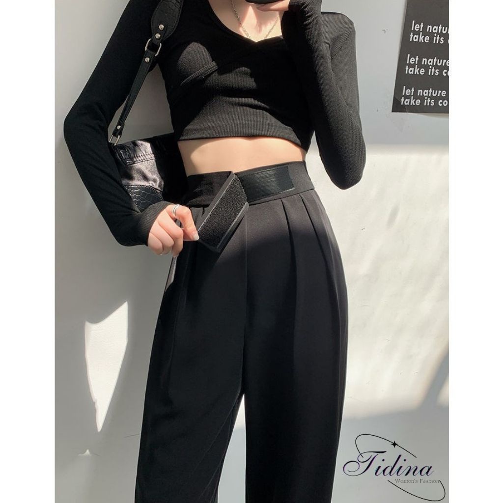 Quần Ống rộng TIDINA quần tây nữ ống rộng cạp cao thiết kế khóa dán phong cách trẻ trung năng động Q.206