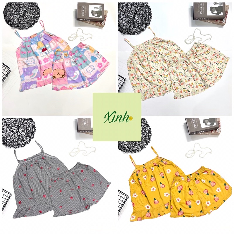 Bộ Tole Lanh Mặc Nhà Quần Đùi Áo Dây VNXK