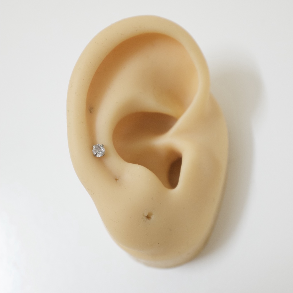 Khuyên Tai Titan 2 Đầu Đá Tròn Unisex Màu Bạc Đuôi Bi Không Gỉ Sét Không Ngứa Bông Tai Julies Box 66