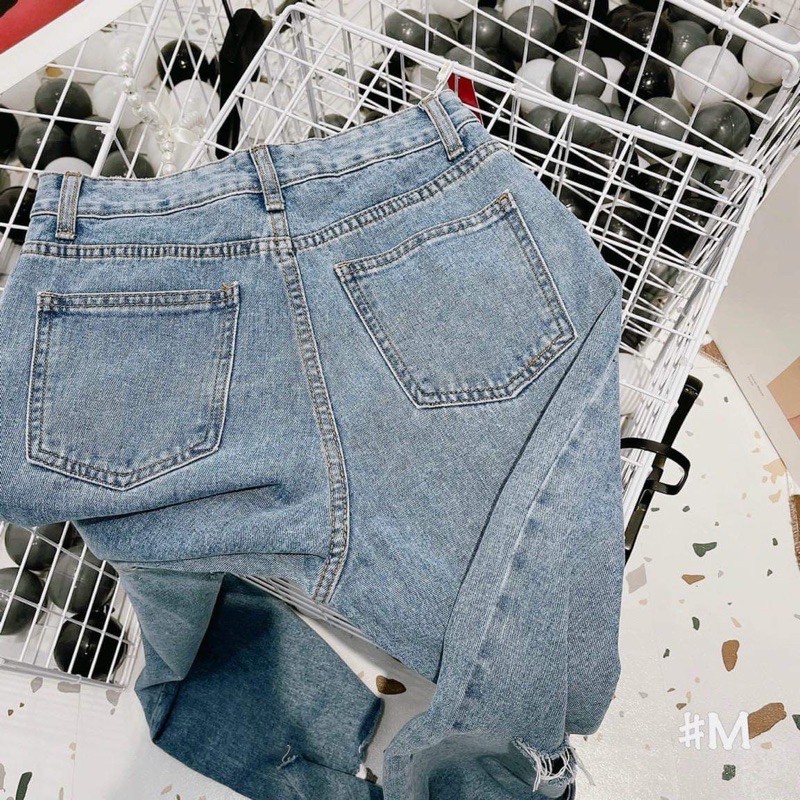 {Có Sẵn} Quần jeans ống suông rách gối kèm hình thật