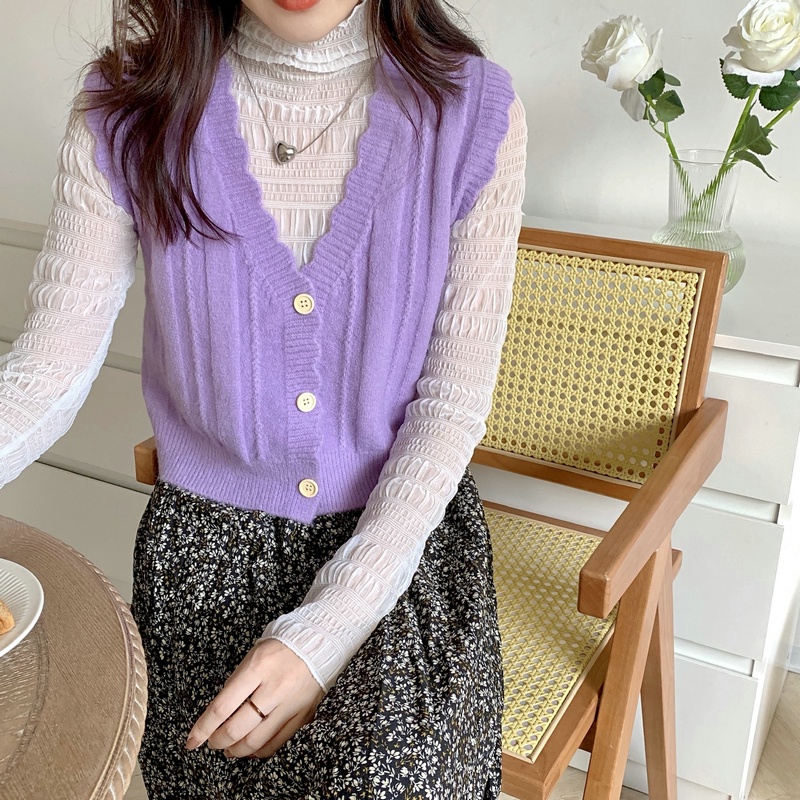Áo khoác ghi lê dệt kim phong cách Hàn Quốc thời trang mùa thu cho nữ