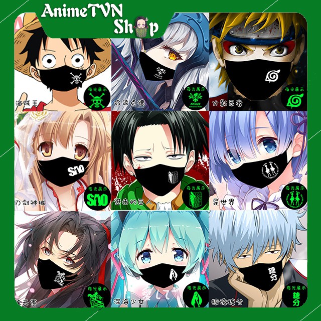 Khẩu trang vải Umi xịn cao cấp in dạ quang hình anime/manga (One piece, Naruto, Titan, SAO, Re zero, Gintama, Fate)