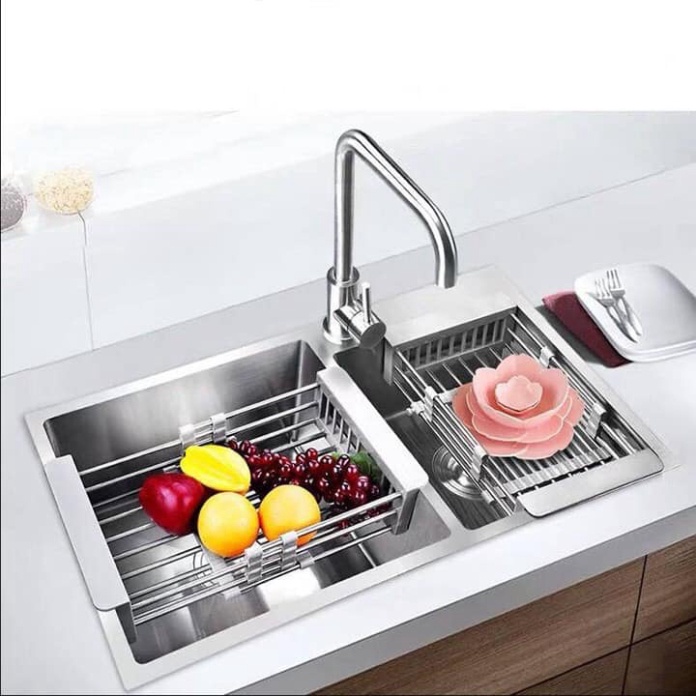 Rổ gài bồn rửa bát rút gọn linh hoạt bằng inox tiện lợi phù hợp mọi gia đình