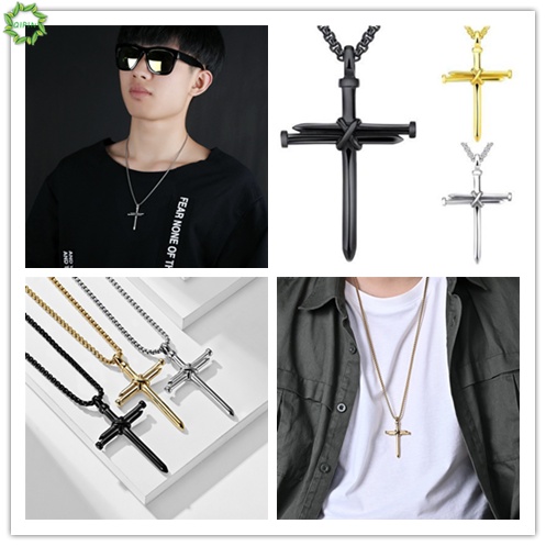 Vòng cổ bằng thép không gỉ mặt thánh giá phong cách cổ điển cho nam