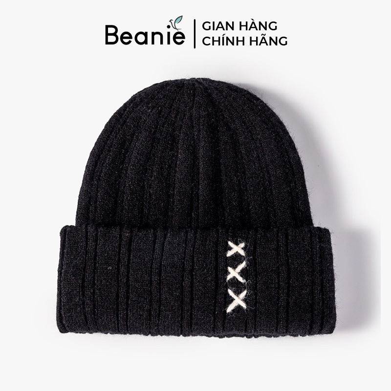 Mũ Len Thêu Chỉ Chữ X Vintage BEANIE Thời Trang Hàn Quốc, Nón Len Nam Nữ Unisex Nhiều Màu Cao Cấp Mùa Đông, Màu Đen B001